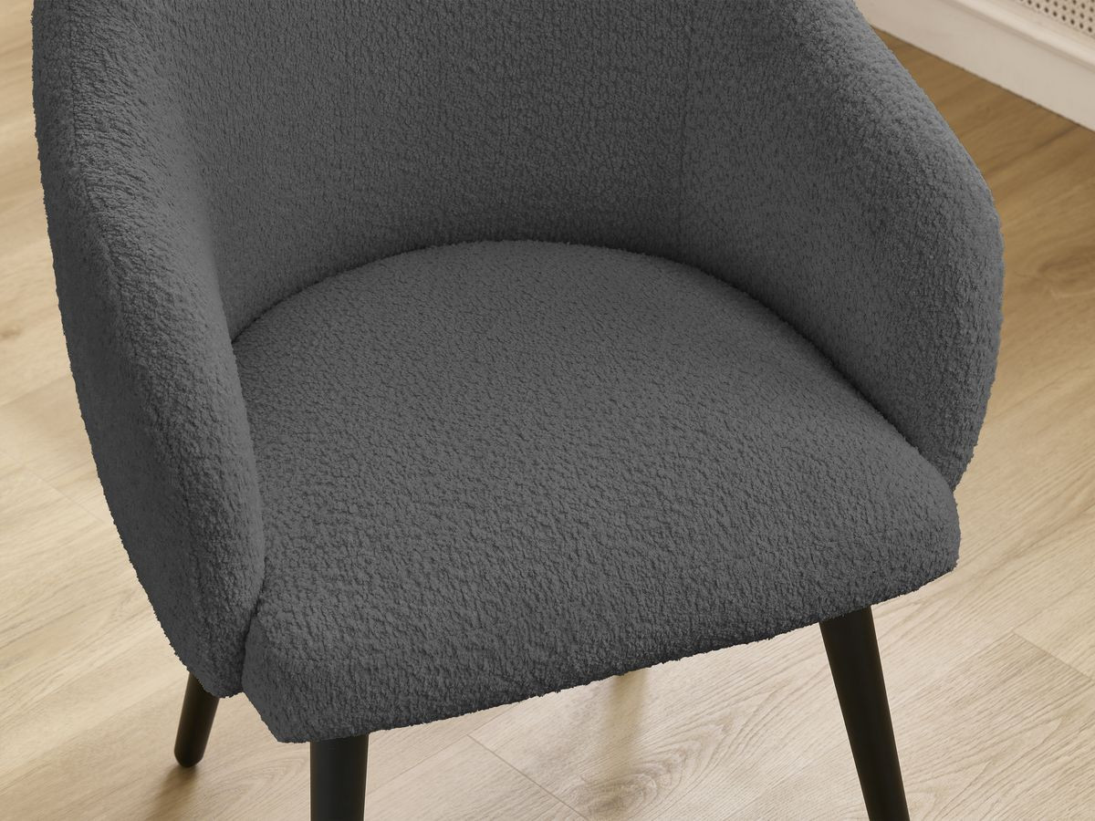 Bobochic Sophie Esszimmerstuhl 2er-Set mit skandinavischen Beinen, schwarz Bouclé-Stoff Dunkelgrau