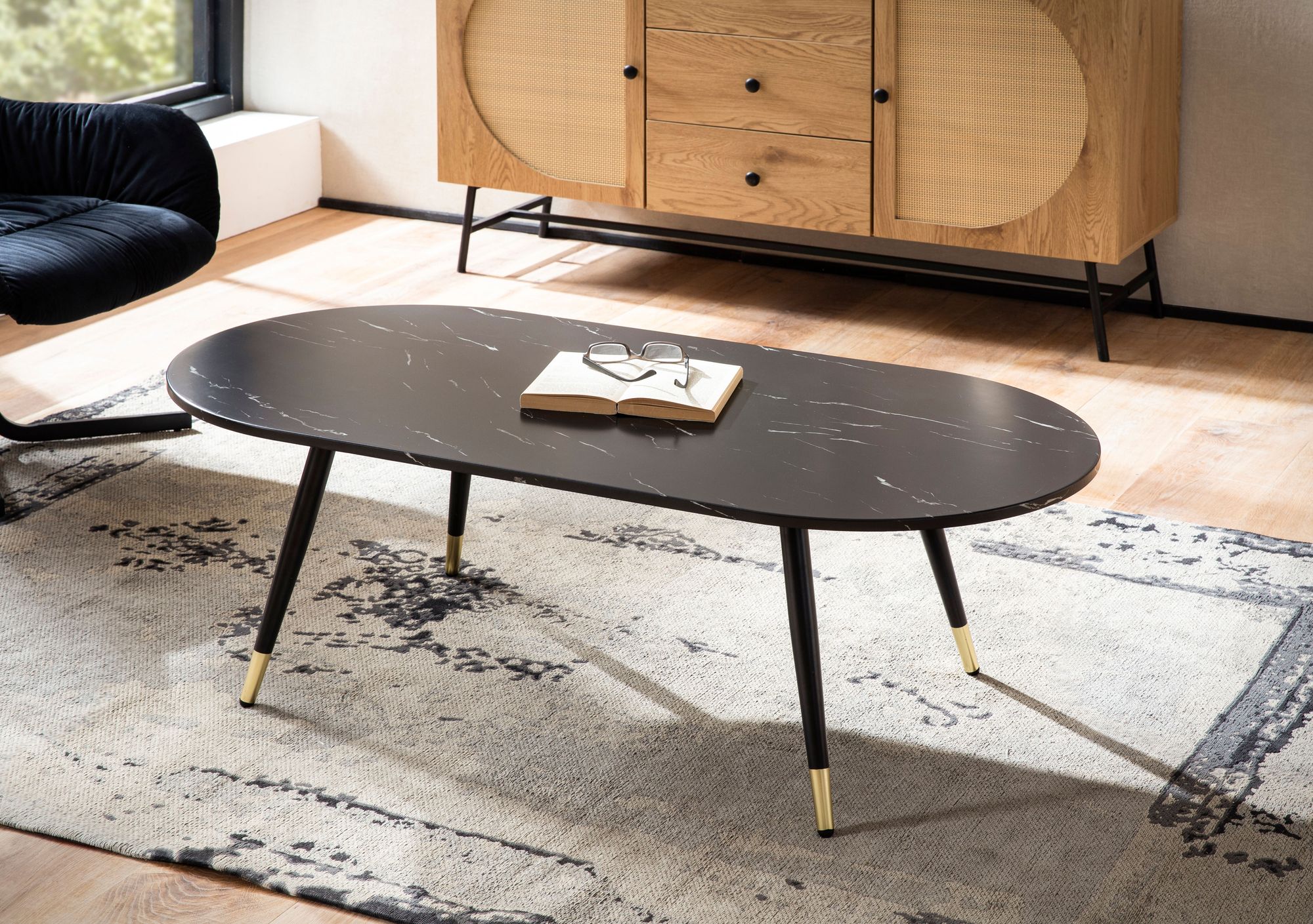 Couchtisch Ringstad Marmoroptik Schwarz 120 × 60 × 41,5 cm