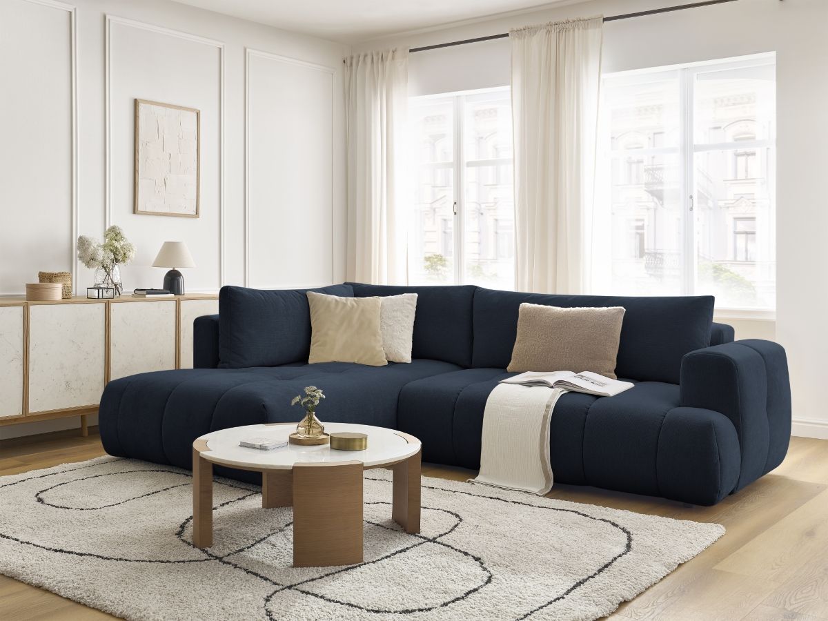Bobochic Fuji Ecksofa mit Schlaffunktion und Bettkasten 282 × 204 cm Stoff Dunkelblau Ecke links