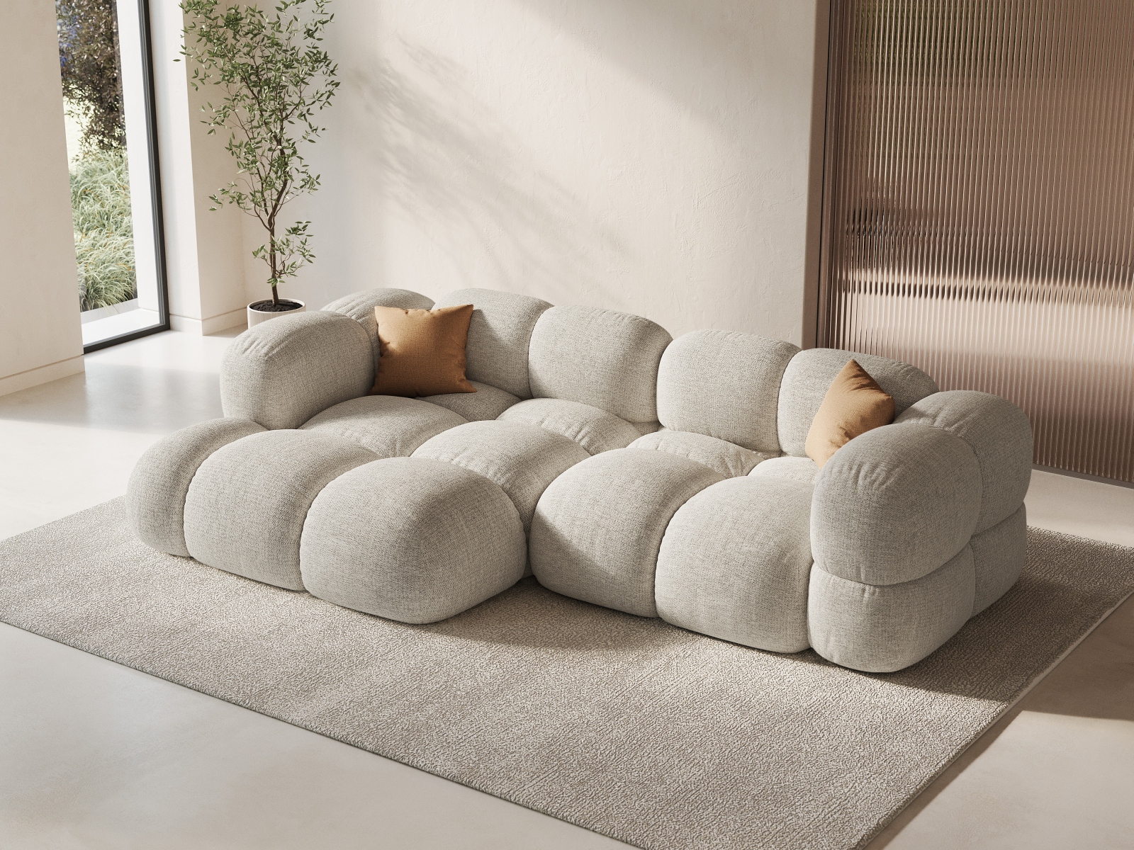 Cosmopolitan Design Ecksofa Loretto 3-Sitzer Strukturierter Stoff Sorella Beige Links