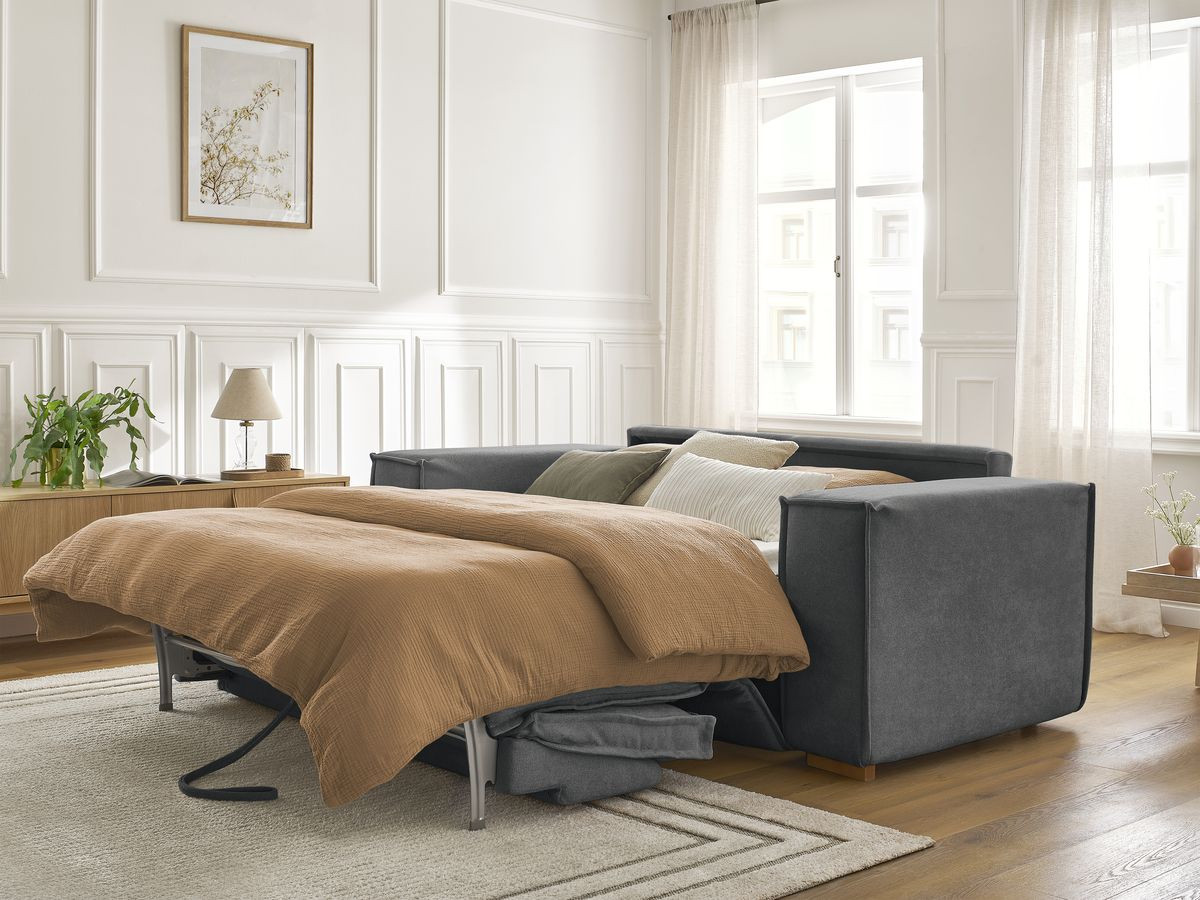 Bobochic Chelsea Schlafsofa 3-Sitzer Strukturstoff Dunkelgrau, Liegefläche 160 × 200 cm