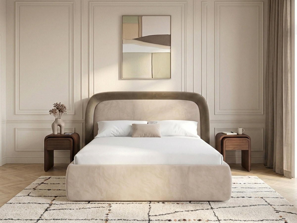 Bobochic Sam Polsterbett mit Bettkasten Samt Taupe, Liegefläche 140 × 190 cm