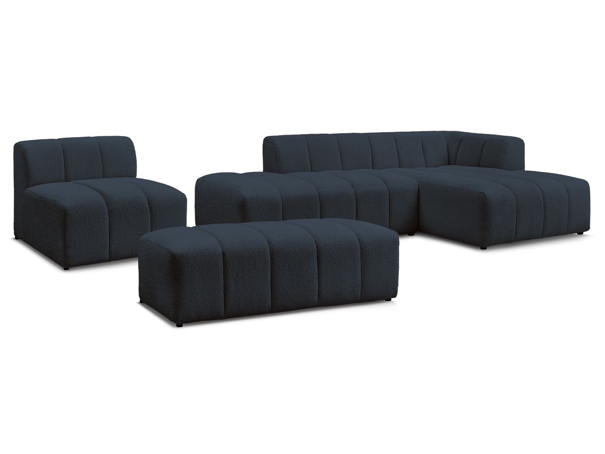 Bobochic Annecy Ecksofa mit Sofamodul und Pouf Bouclé-Stoff Dunkelblau Ecke rechts