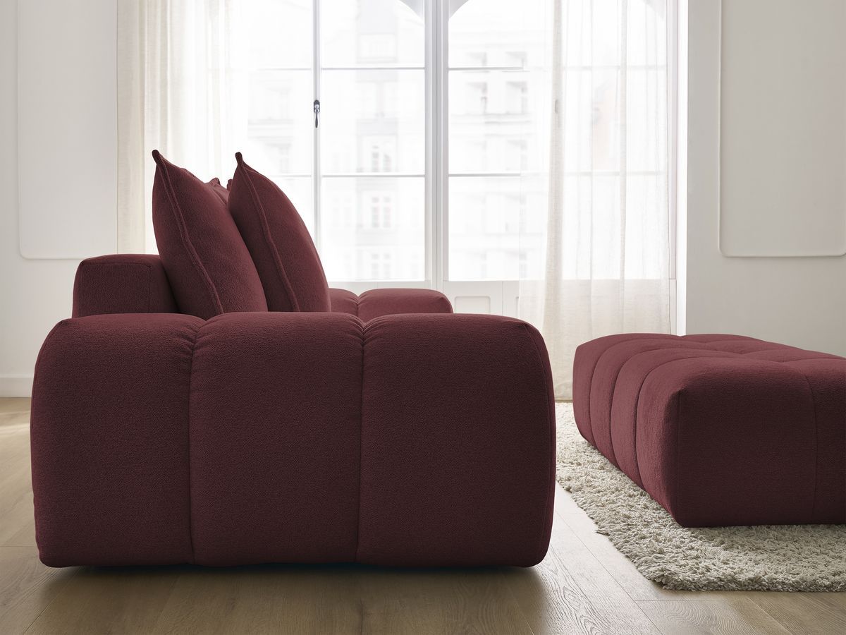 Bobochic Everest Schlafsofa 3-Sitzer mit Bettkasten und Pouf, 5 Kissen Melange-Stoff Rot