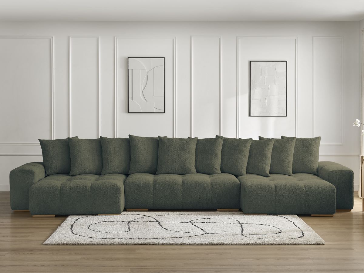 Bobochic Anakin Wohnlandschaft, 10 Kissen Bouclé-Stoff Grün
