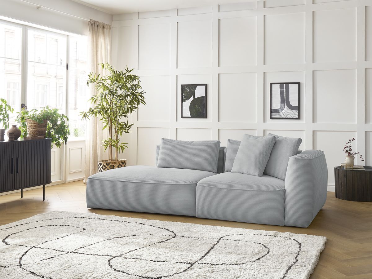 Bobochic Leopold Sofa 3-Sitzer Cordsamt Hellgrau Armlehne rechts