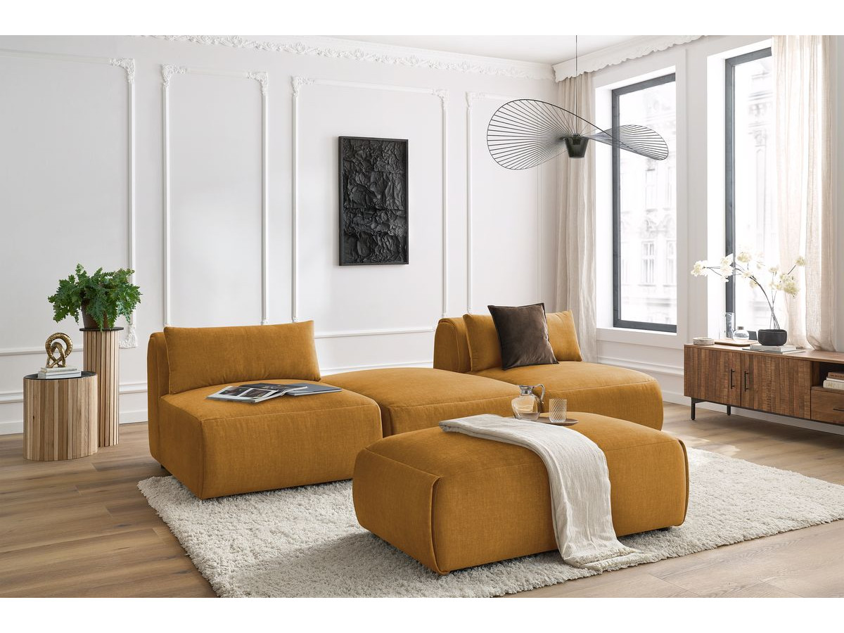 Bobochic Jeanne Sofa 4-Sitzer mit Pouf Samt Gelb