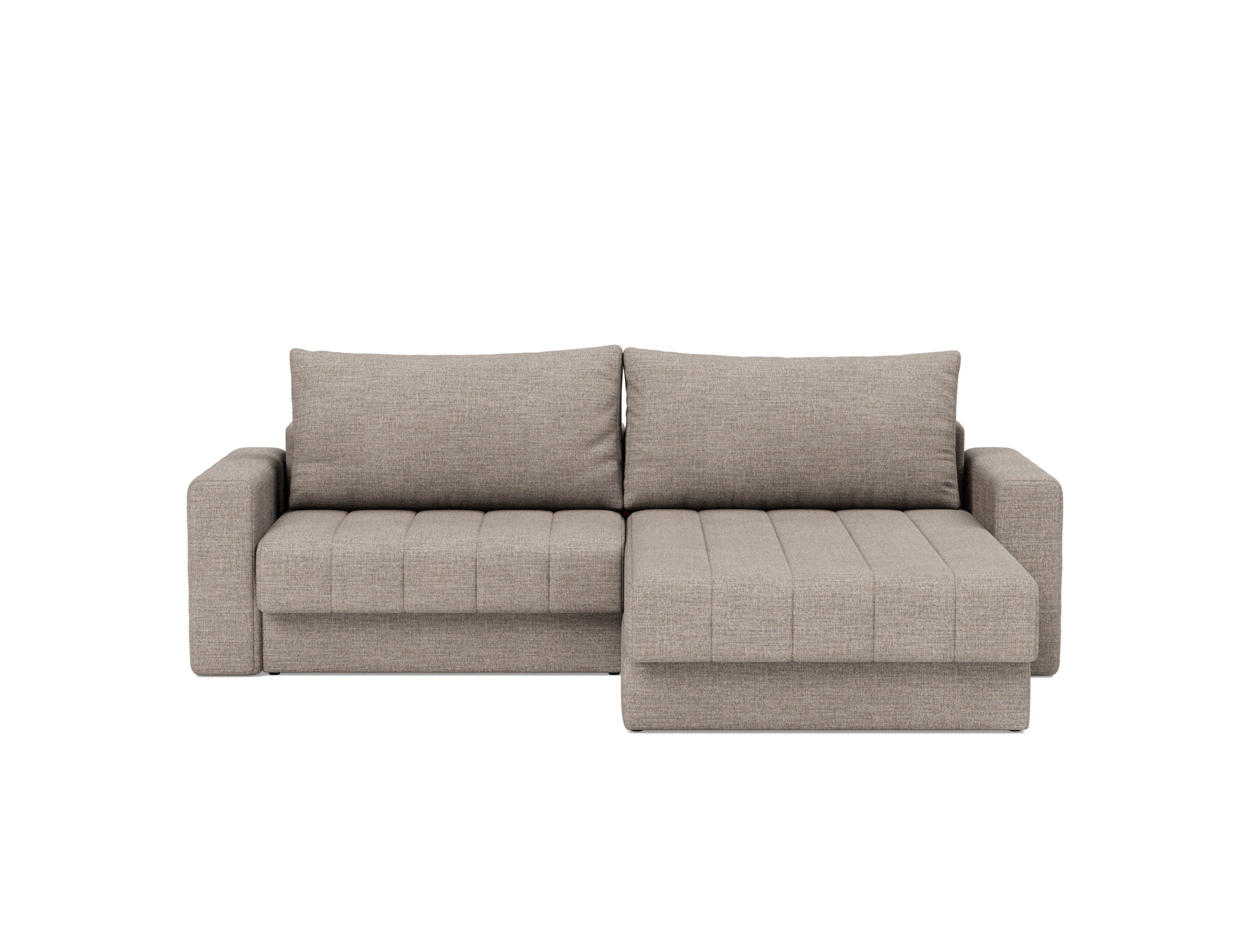 Schlafsofa Akello mit Chaiselongue und Armlehnen Chenille Yuveno 472-Warm-Grey