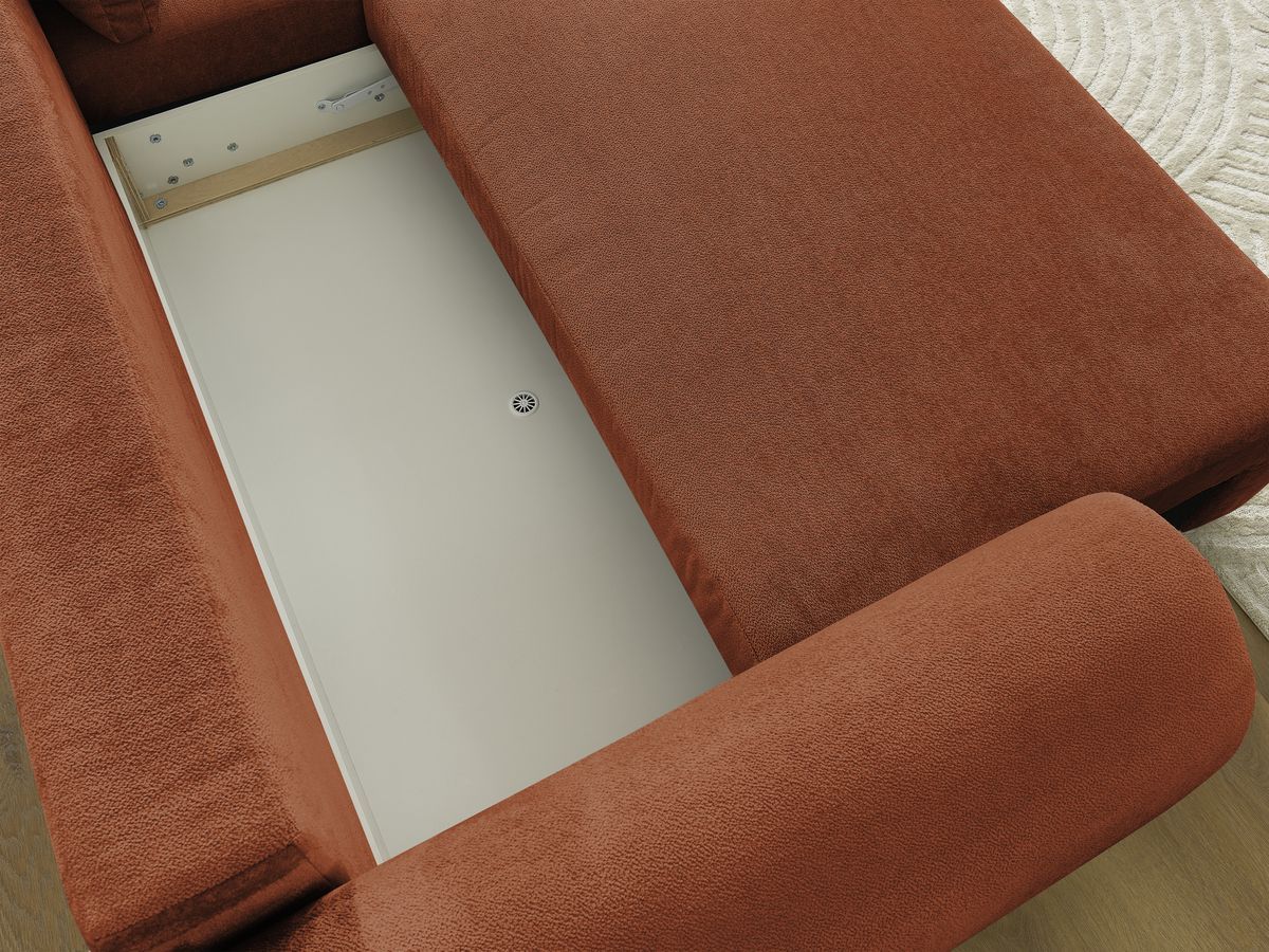 Bobochic Lucien Ecksofa mit Schlaffunktion und Bettkasten und Pouf 314 × 167 cm Stoff Orange Ecke rechts