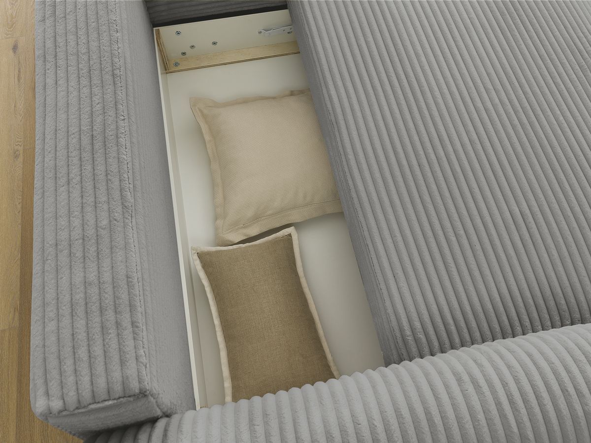 Bobochic Lucien Ecksofa mit Schlaffunktion und Bettkasten 314 × 167 cm Breitcord weich Dunkelgrau Ecke rechts