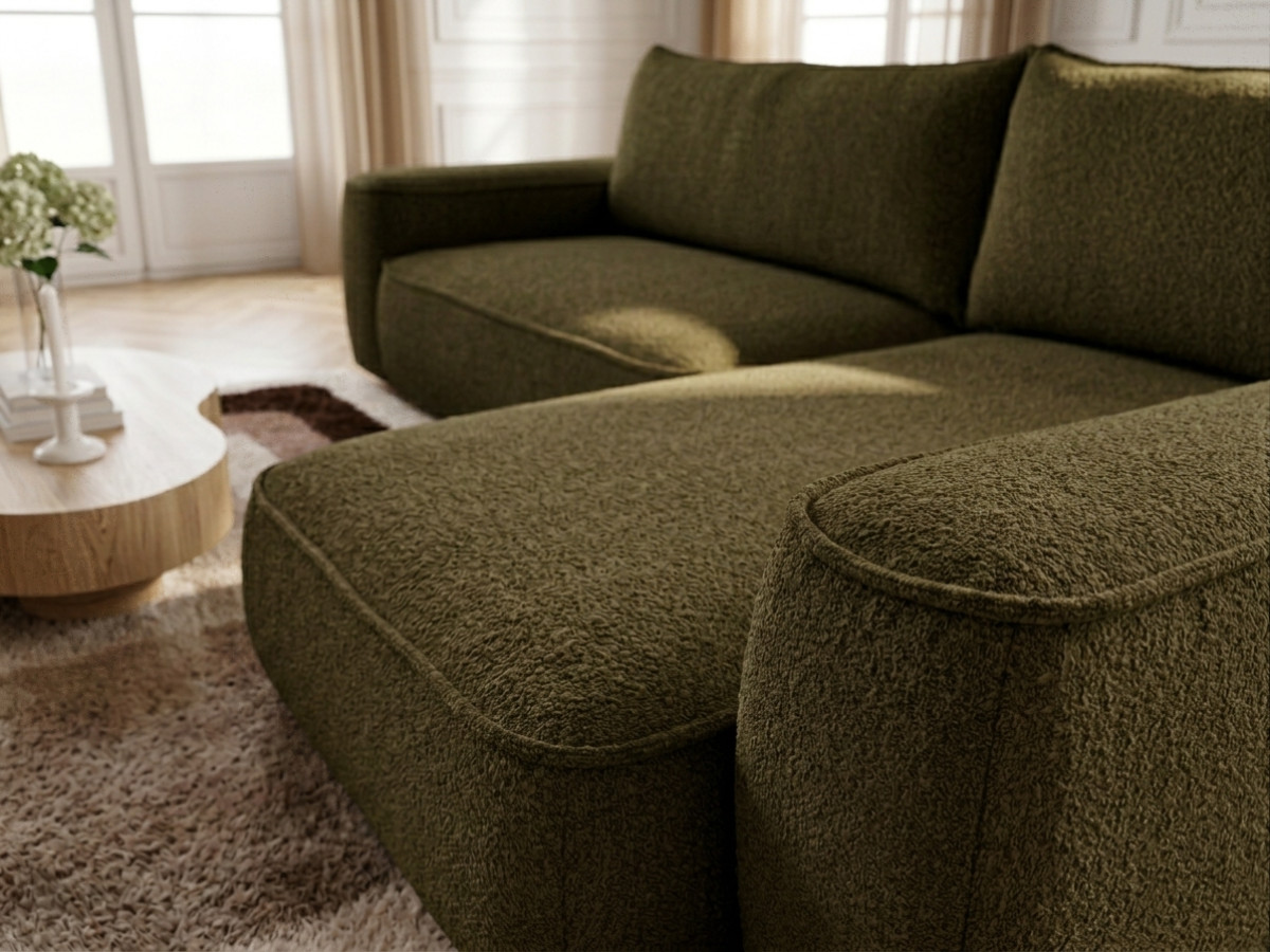 Bobochic Honore Ecksofa mit Schlaffunktion und Bettkasten Chenille Grün
