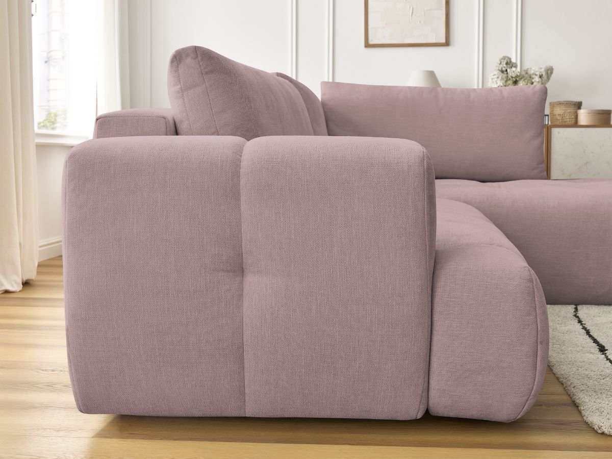 Bobochic Fuji Ecksofa mit Schlaffunktion und Bettkasten 282 × 204 cm Stoff Rosa Ecke rechts
