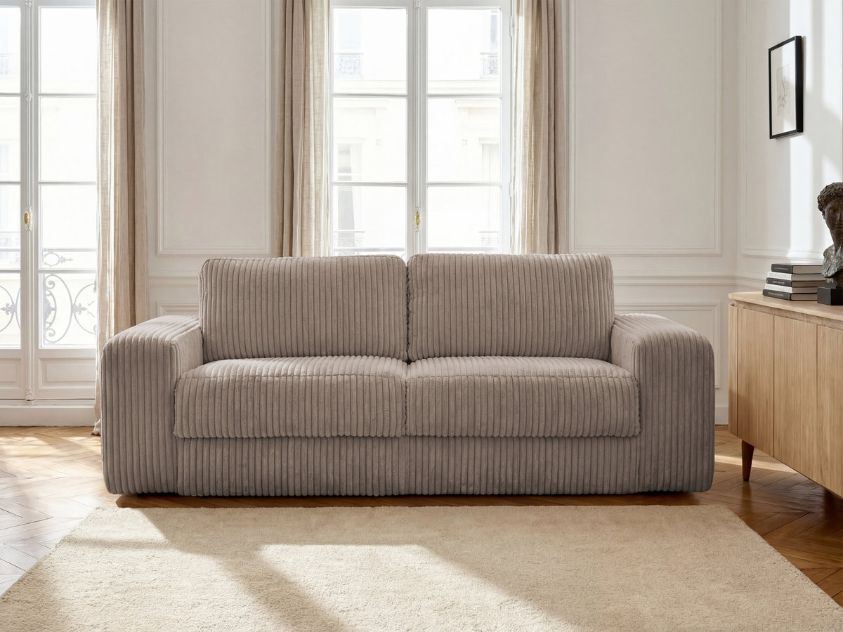 Bobochic Ibiza Schlafsofa 3-Sitzer Cordsamt Taupe, Liegefläche 160 × 196 cm