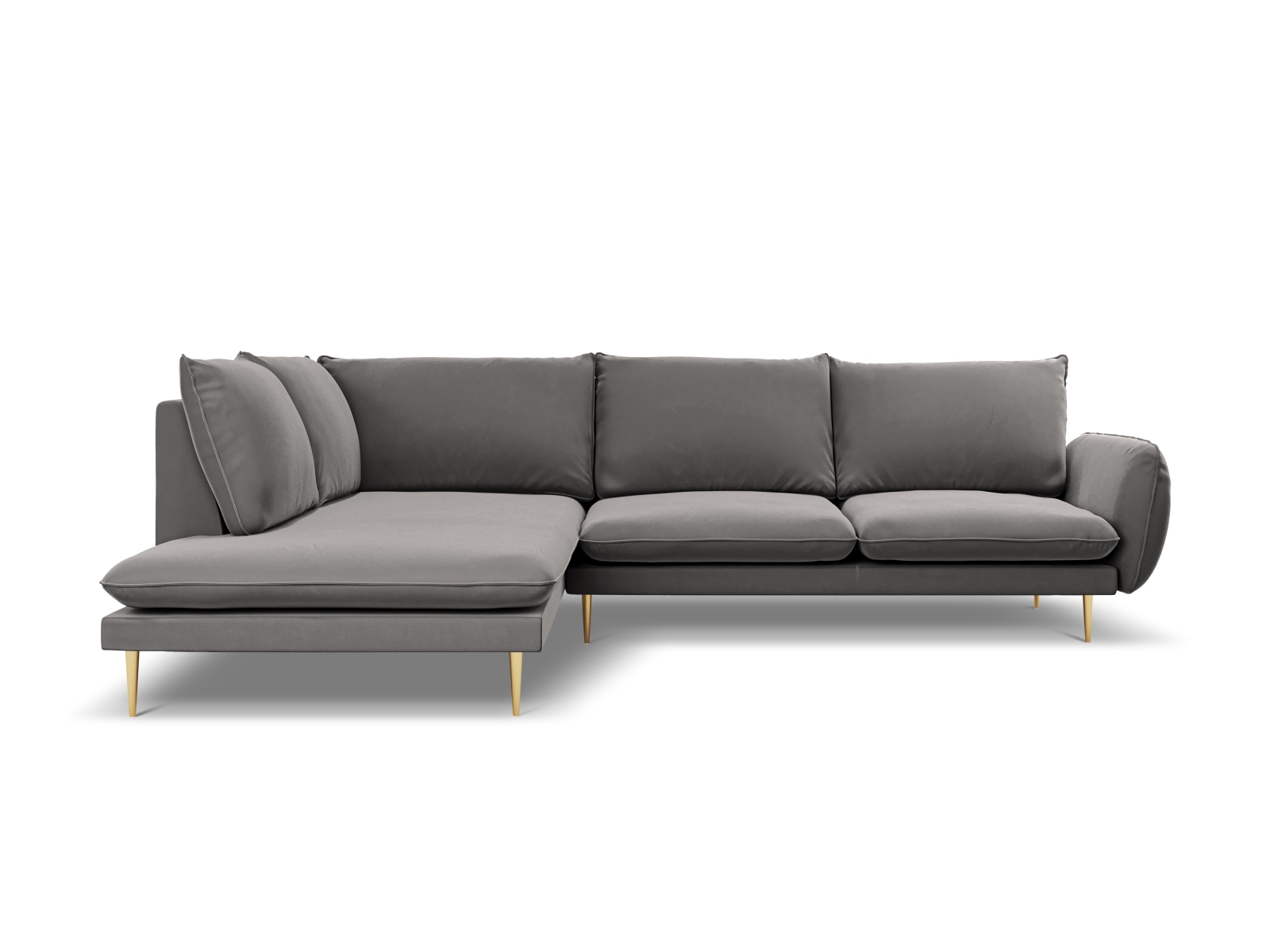 Cosmopolitan Design Ecksofa Vienna 6-Sitzer Samt Bluvel Hellgrau Links Beine Gold