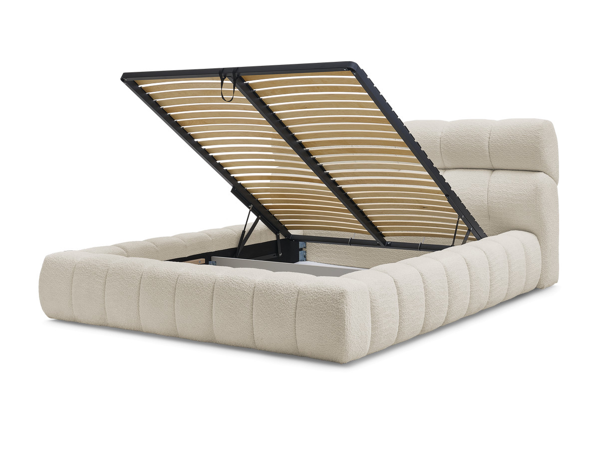 Bobochic Mont-blanc Polsterbett mit Bettkasten Bouclé-Stoff Beige, Liegefläche 140 × 190 cm