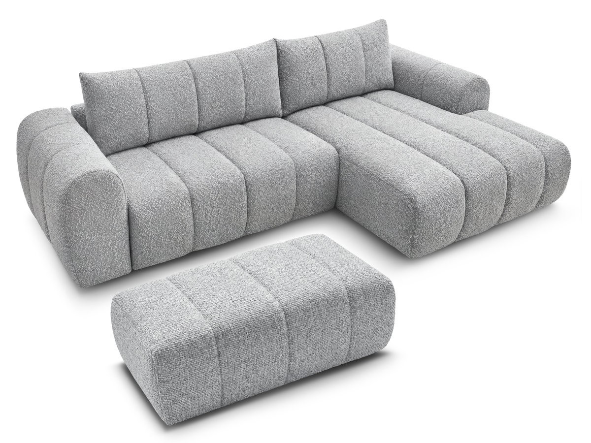 Bobochic Nesty Ecksofa 272 cm mit Pouf Melange-Stoff Hellgrau Ecke rechts