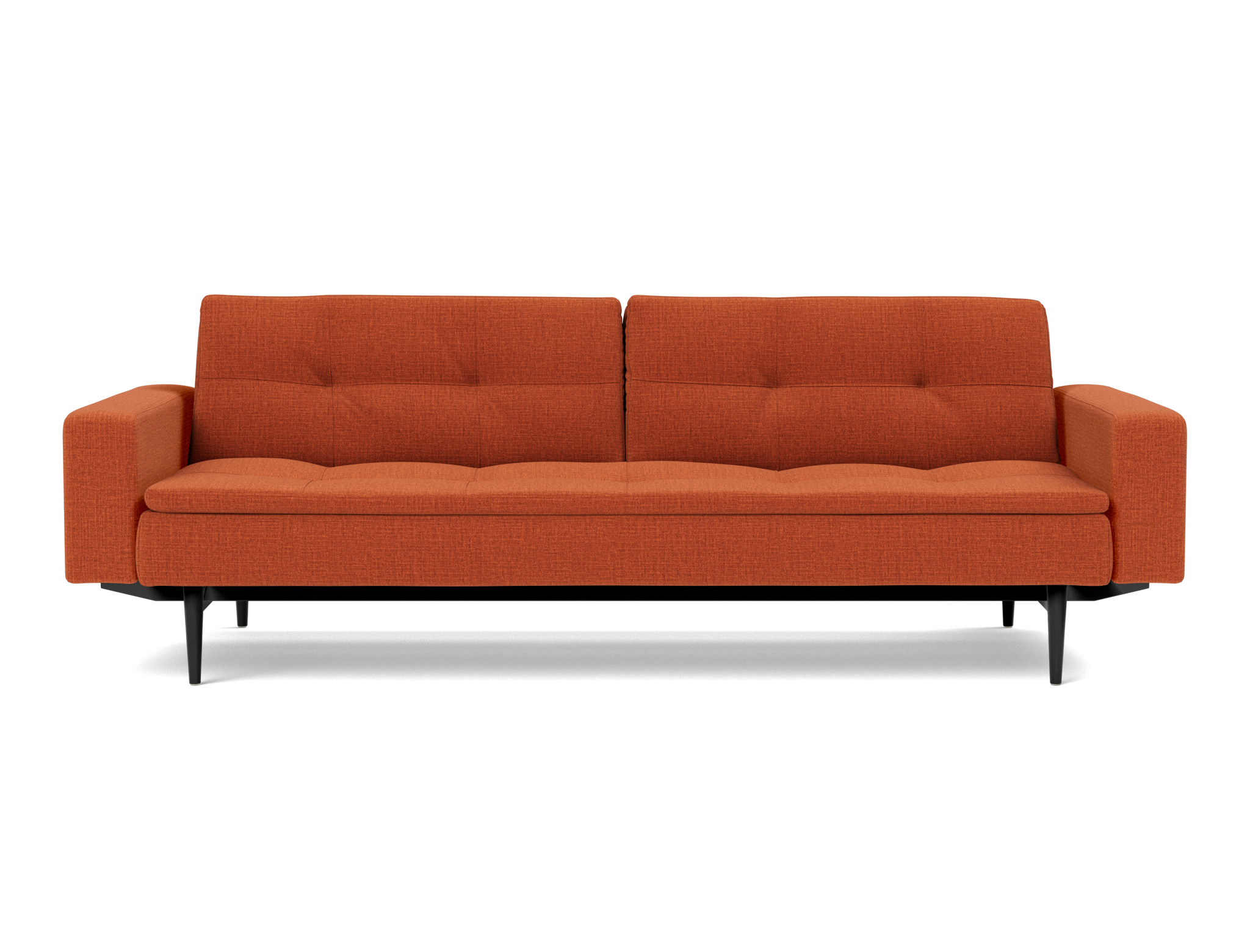 Schlafsofa Dublexo mit Armlehnen Chenille Esina 412-Rust-Orange Beine Styletto Eiche schwarz