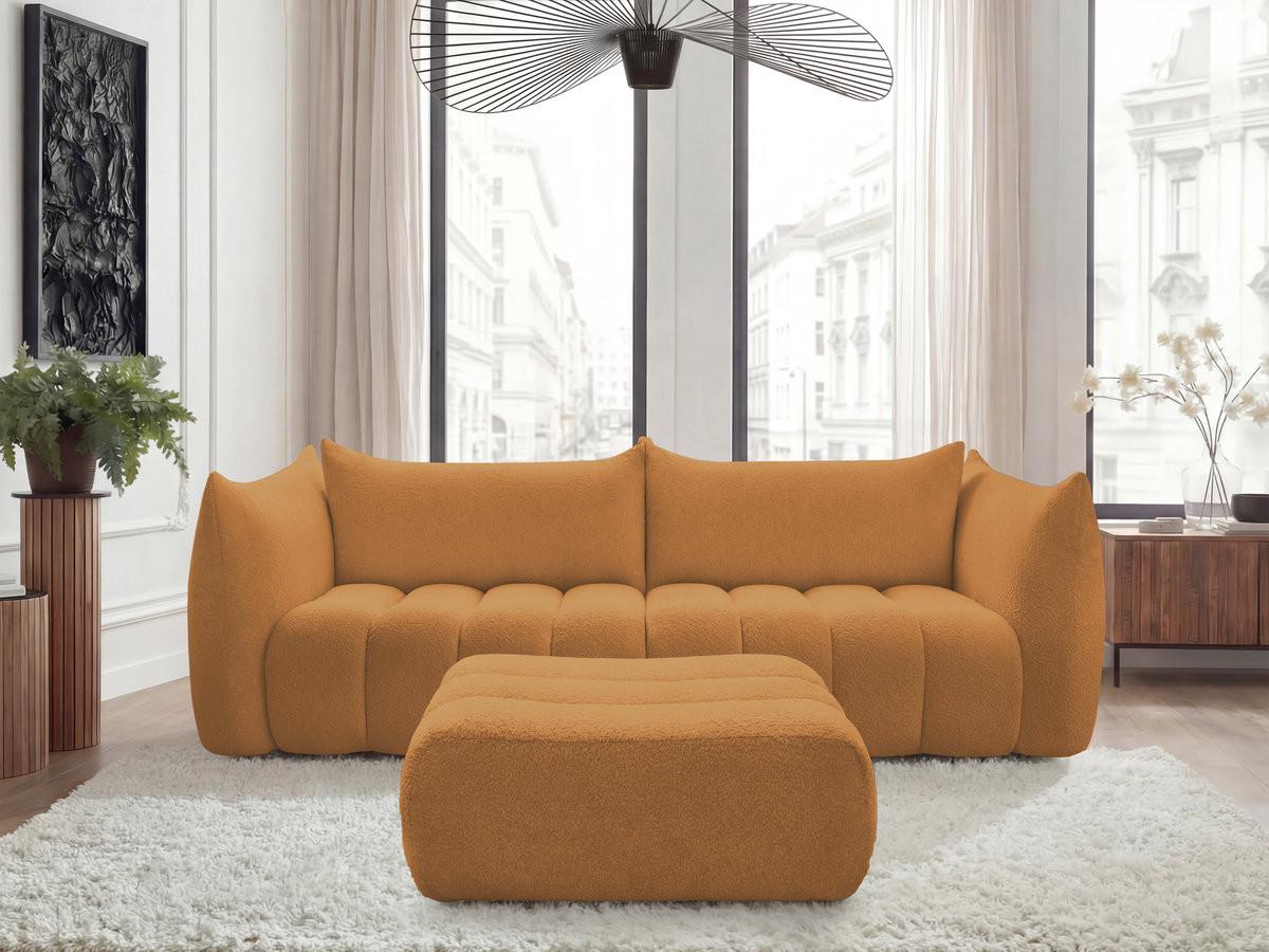 Bobochic Azra Sofa 4-Sitzer mit Pouf Bouclé-Stoff Gelb