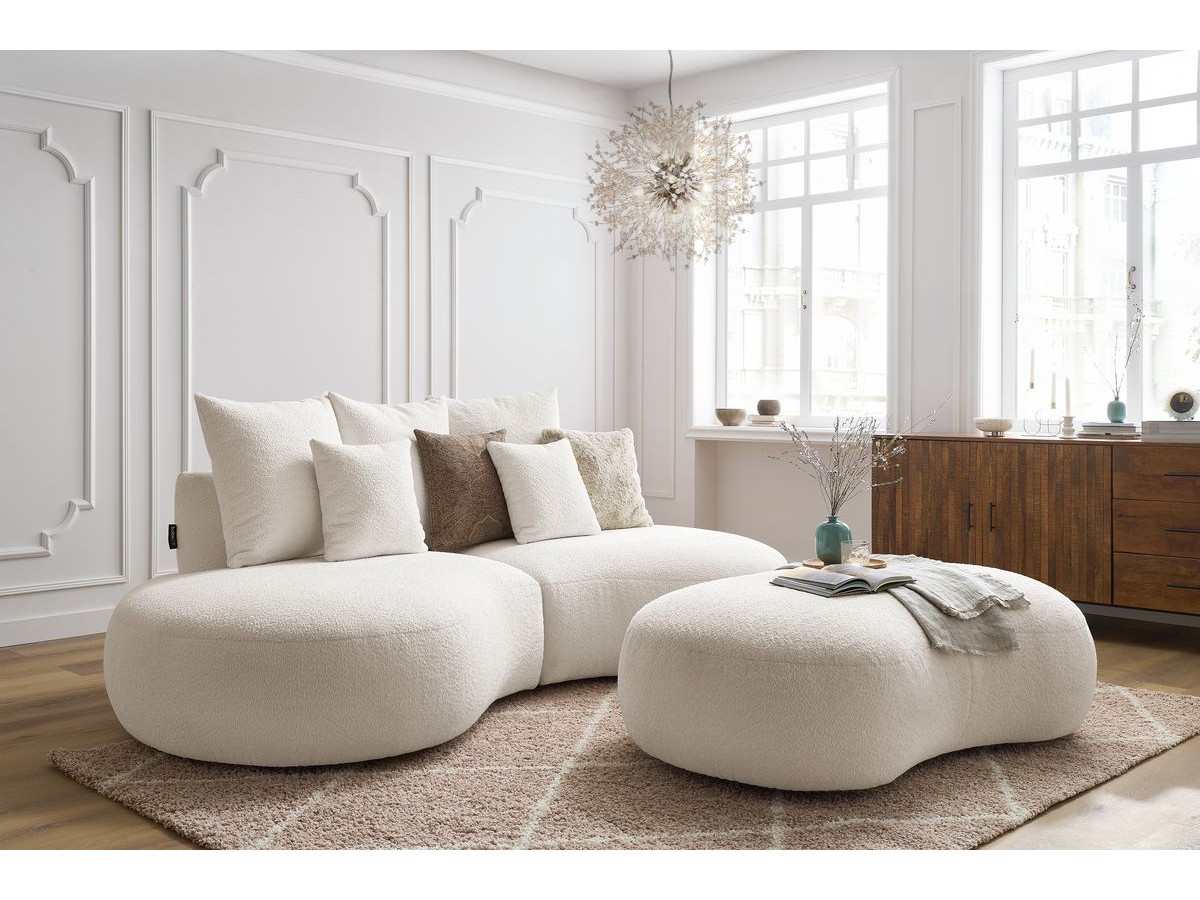 Bobochic Saint-germain Sofa 5-Sitzer mit Pouf Bouclé-Stoff Weiß