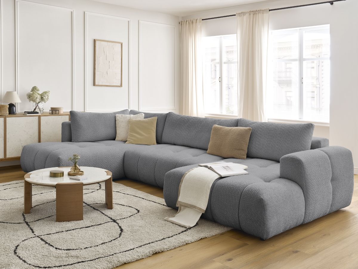Bobochic Fuji Wohnlandschaft Bouclé-Stoff Dunkelgrau Ecke rechts