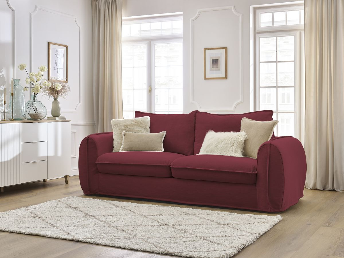 Bobochic Archimede Schlafsofa 3-Sitzer Stoff Rot, Liegefläche 160 × 194 cm