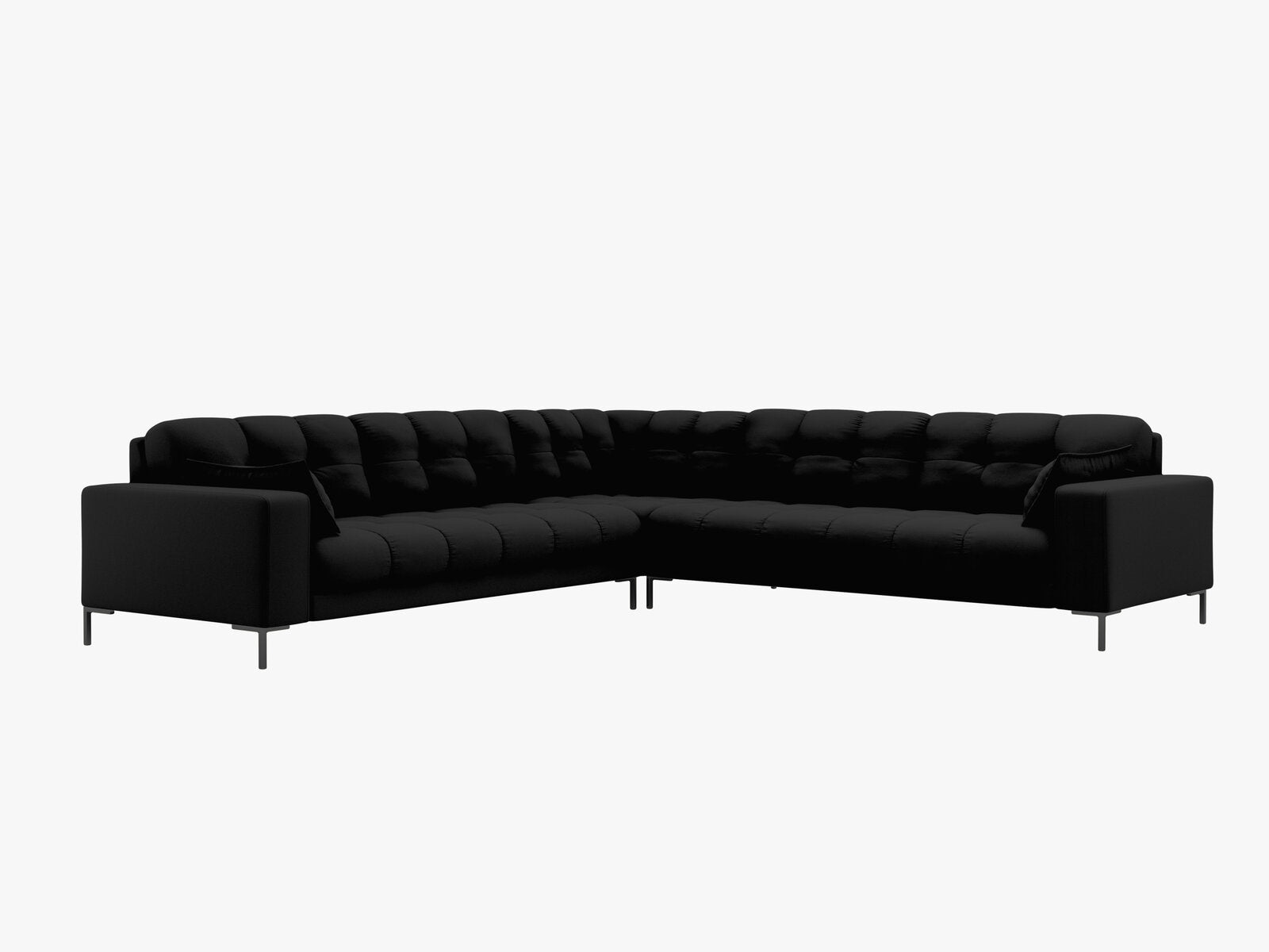 Micadoni Symmetrisches Ecksofa Mamaia 6-Sitzer Strukturierter Stoff Neve Schwarz schwarze Beine