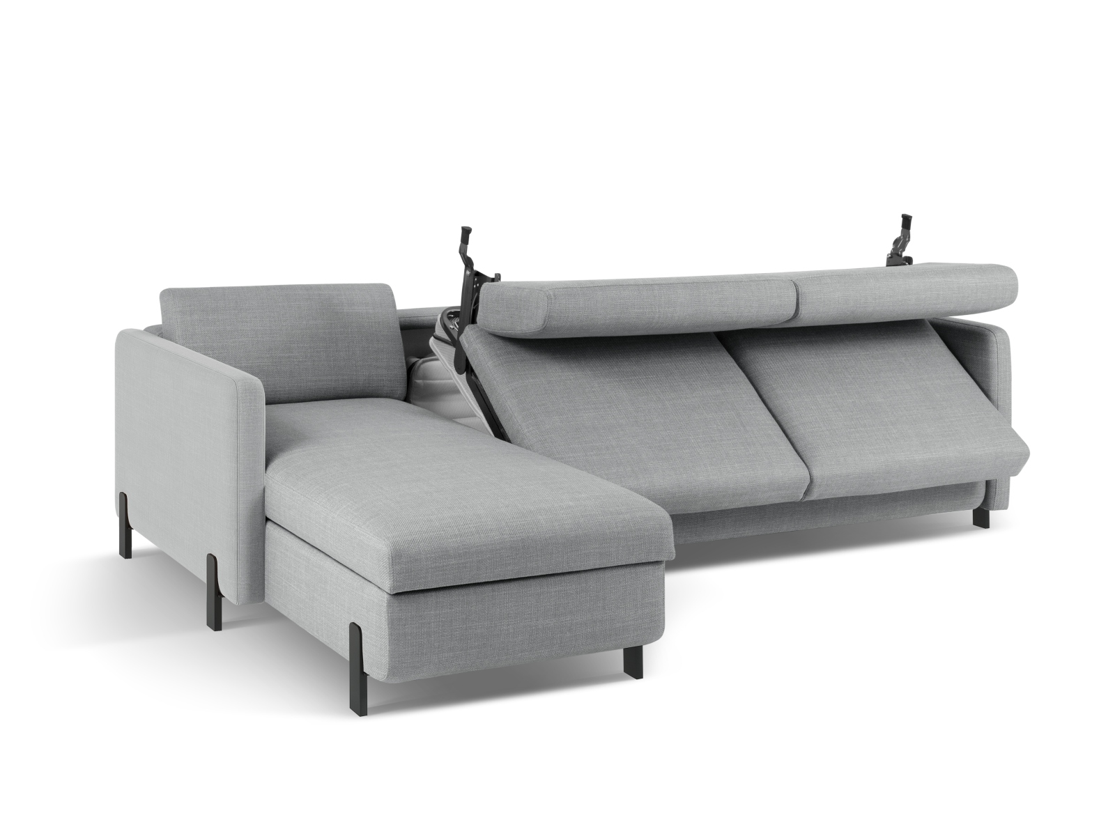 Micadoni Schlaf-Ecksofa Gloria 4-Sitzer Links Strukturierter Stoff Hellgrau 205x140