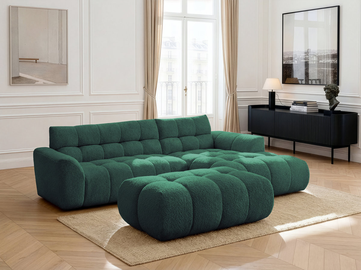 Bobochic Jaya Ecksofa mit Pouf Chenille Dunkelgrün Ecke rechts