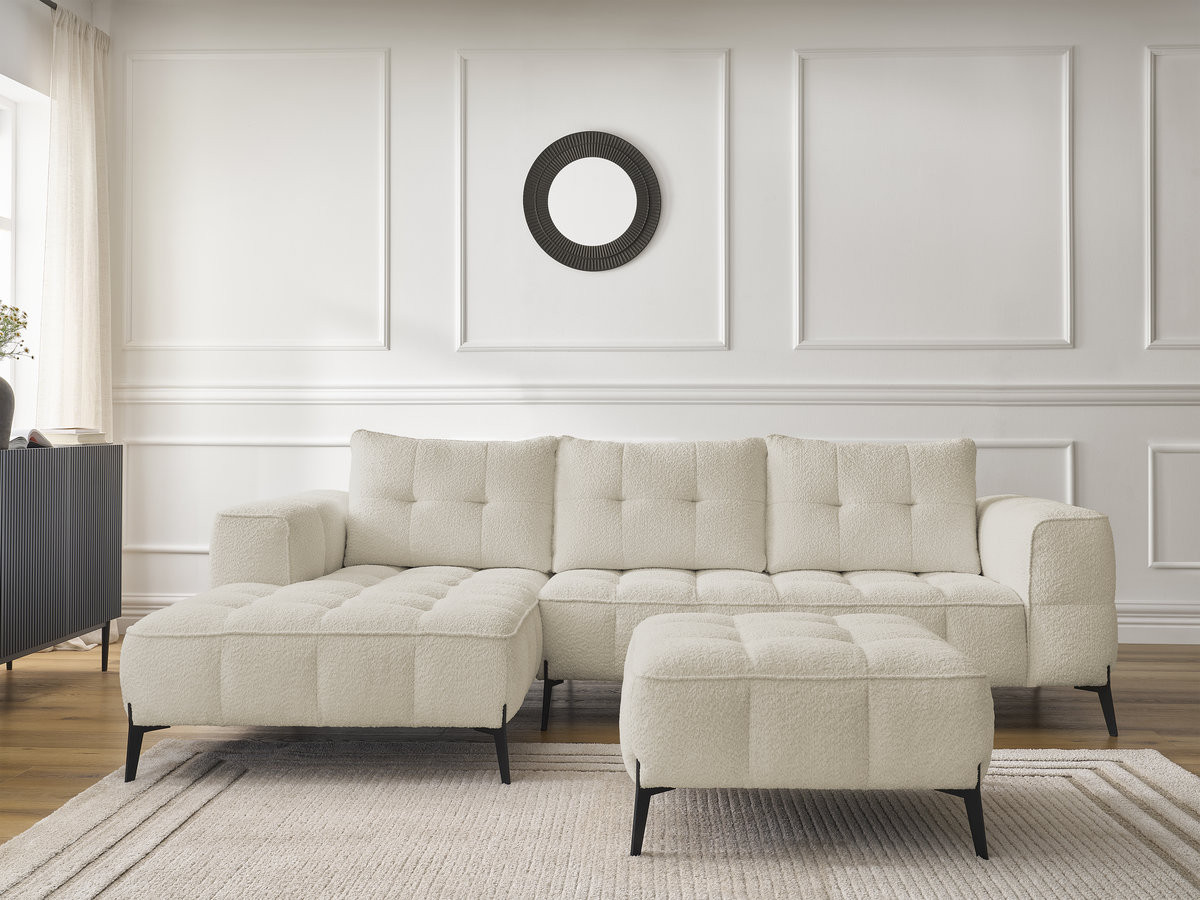 Bobochic Anis Ecksofa mit Pouf Bouclé-Stoff Beige Ecke links