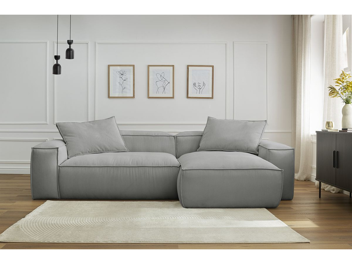 Bobochic Boheme Ecksofa, 3 Kissen Cordsamt Hellgrau