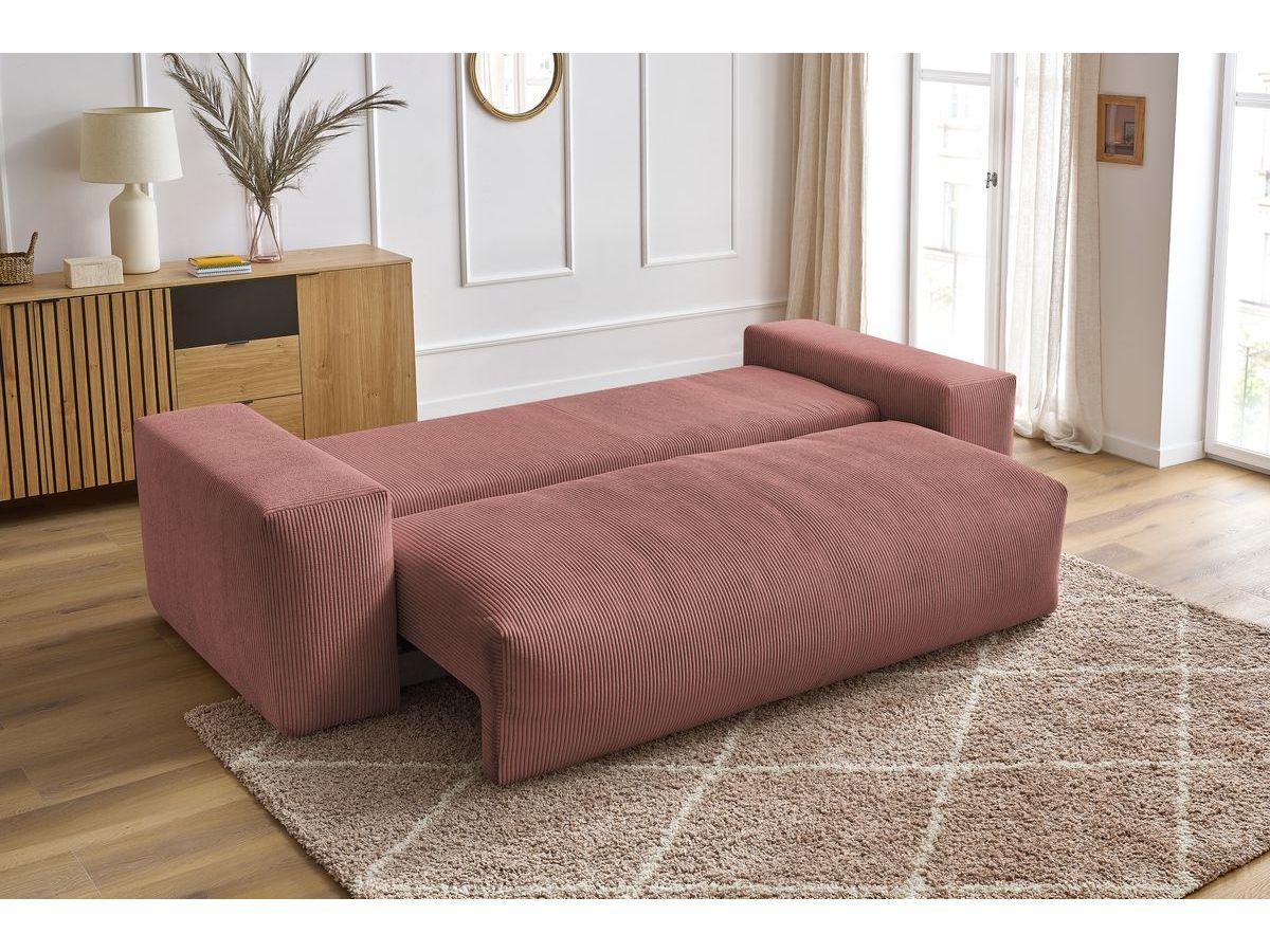 Bobochic Voltaire Schlafsofa 3-Sitzer mit Bettkasten Cordsamt Rosa