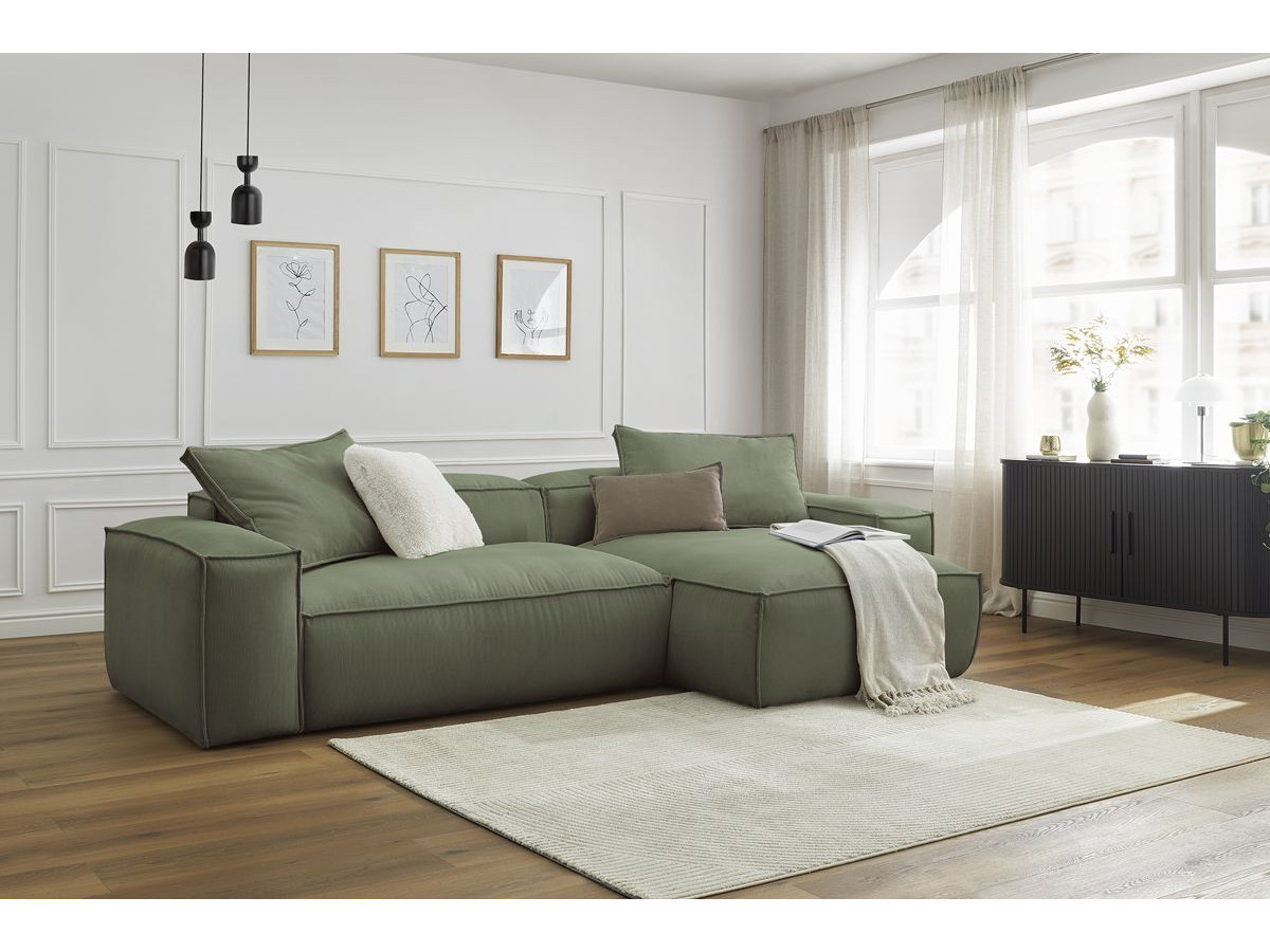 Bobochic Boheme Ecksofa, 3 Kissen Cordsamt Grün