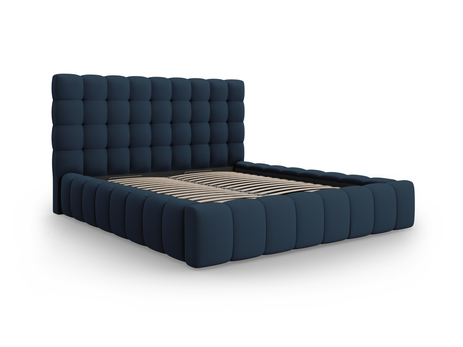 Micadoni Stauraumbett mit Kopfteil Mamaia Strukturierter Stoff Blau 140x200