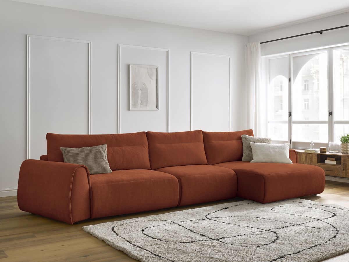 Bobochic Aden Ecksofa 386 × 152 cm Stoff Orange Ecke rechts