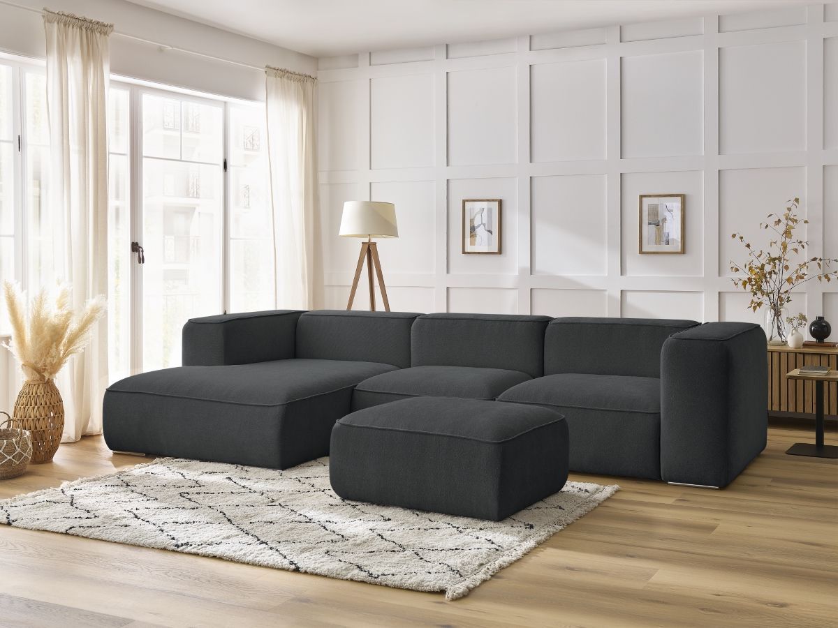 Bobochic Zephyr Ecksofa mit Pouf 349 × 165 cm Strukturstoff Dunkelgrau Ecke links