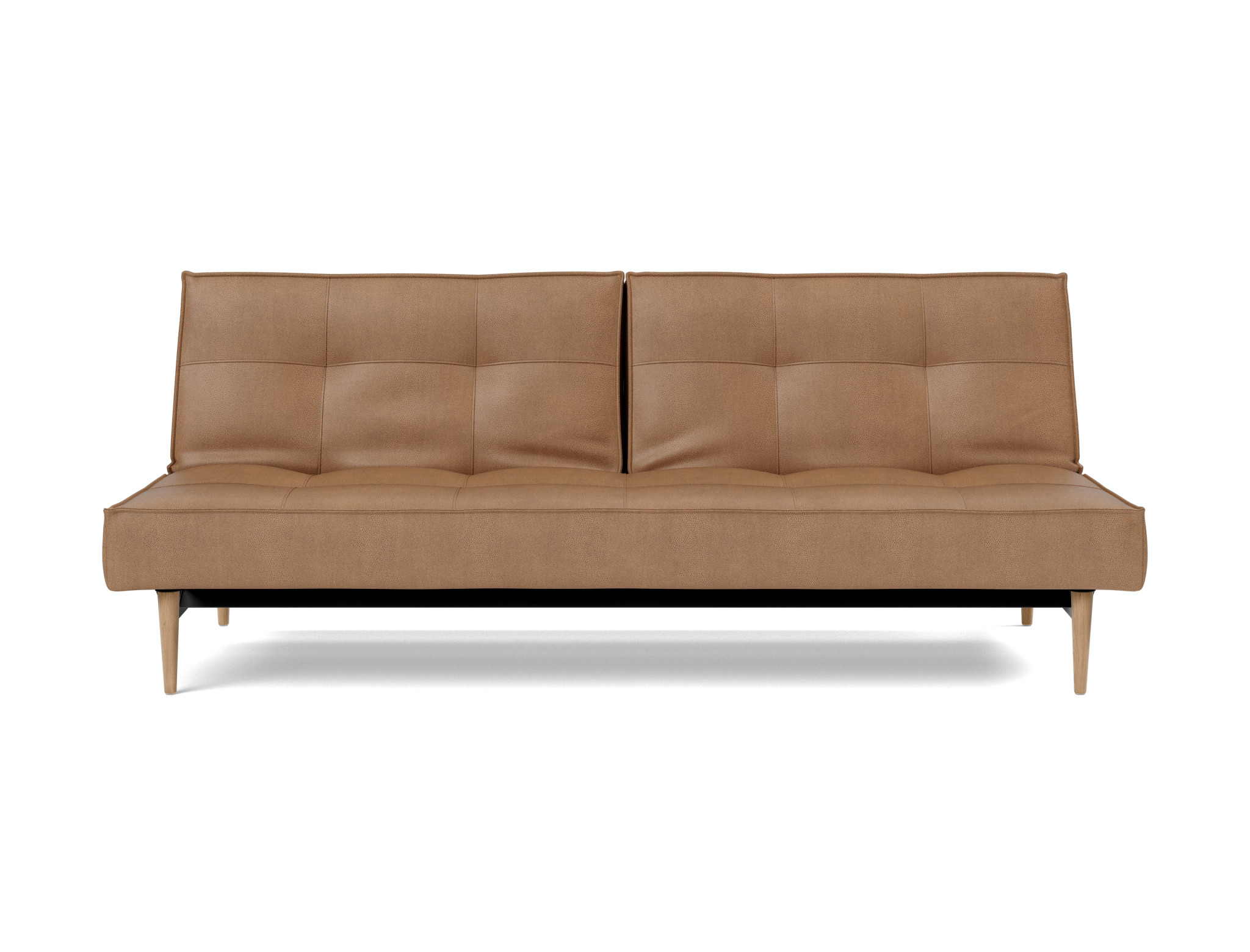 Schlafsofa Splitback Lederoptik Faunal 551-Brown Beine Styletto Eiche hell