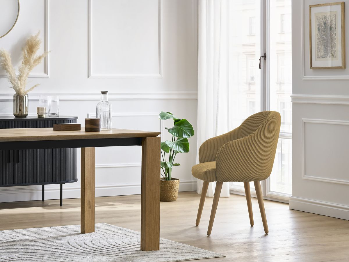 Bobochic Sophie Esszimmerstuhl 4er-Set mit skandinavischen Holzbeinen Cordsamt Gelb