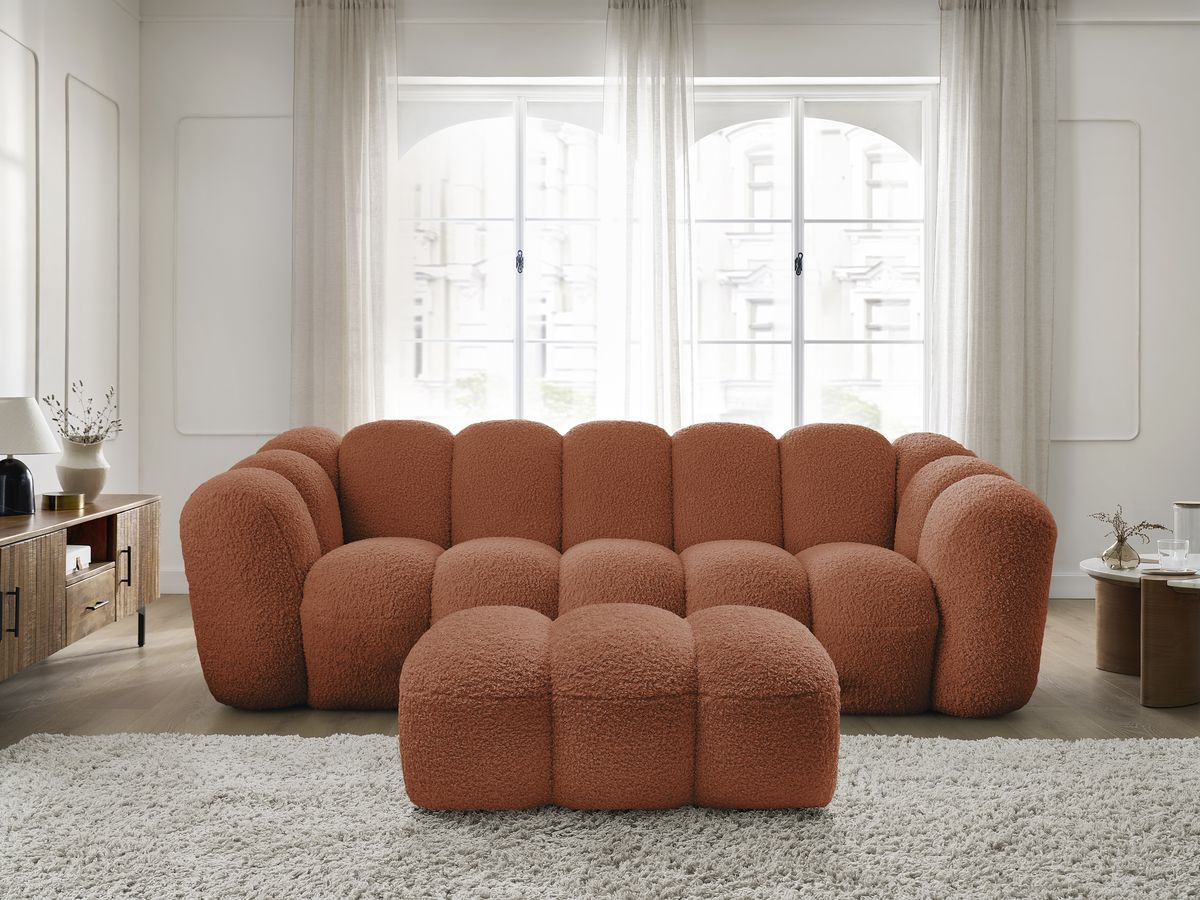 Bobochic Hippolyte Sofa 3-Sitzer mit Pouf Bouclé-Stoff Orange