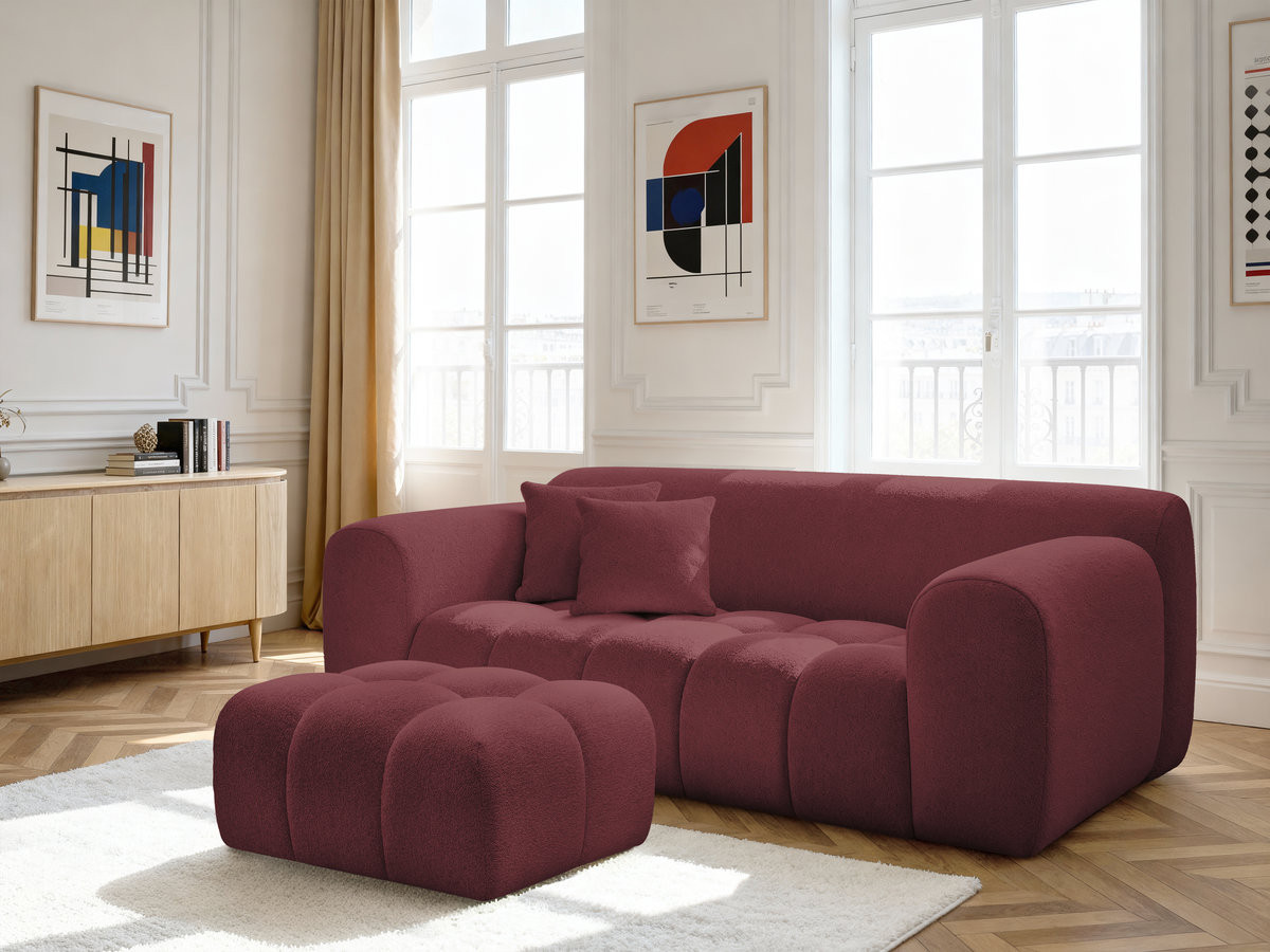 Bobochic Melisse Sofa 2-Sitzer mit Pouf Melange-Stoff Rot
