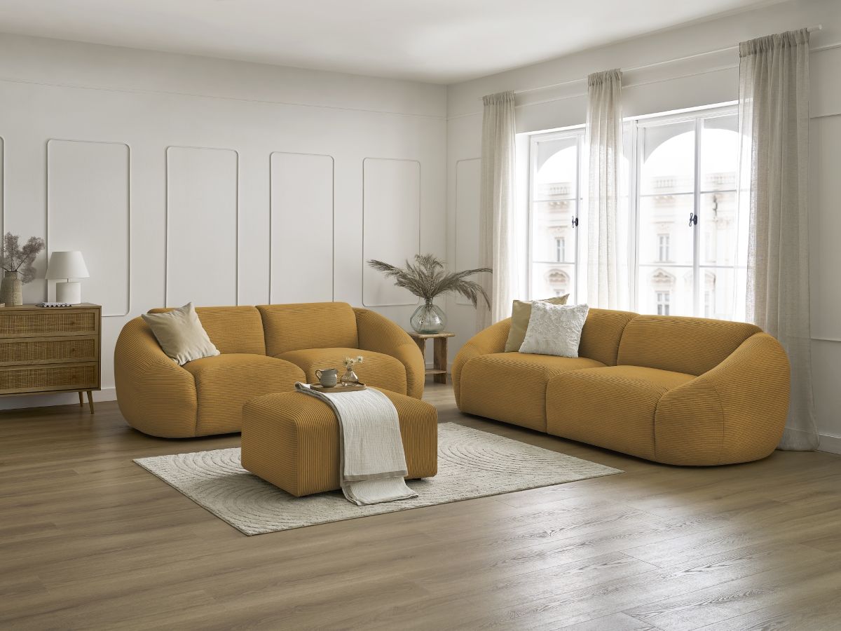 Bobochic Tina Sofa 6-Sitzer mit Pouf Cordsamt Gelb