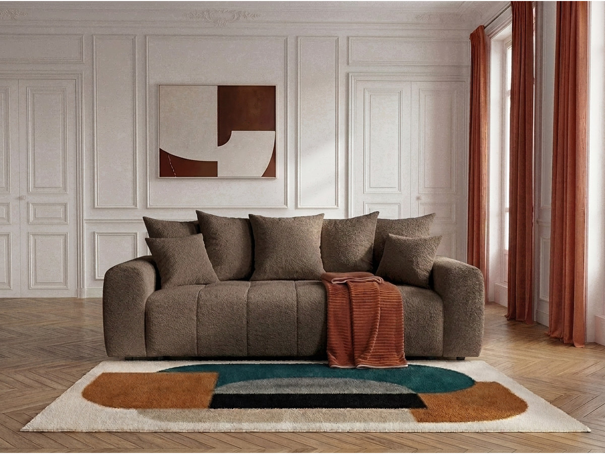 Bobochic Roxelane Schlafsofa 3-Sitzer mit Bettkasten Bouclé-Stoff Braun