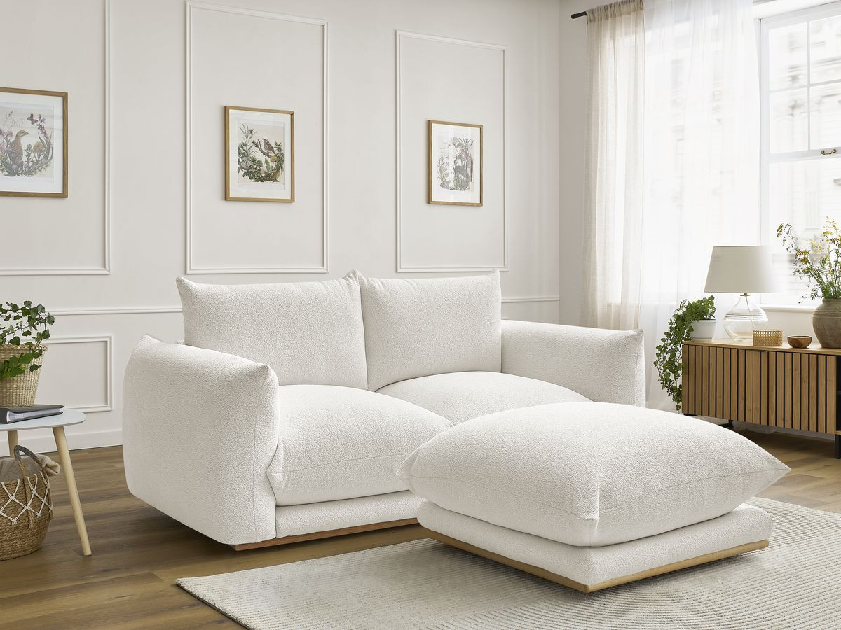Bobochic Ernest Sofa 3-Sitzer mit Pouf 193 × 106 cm Bouclé-Stoff Weiß