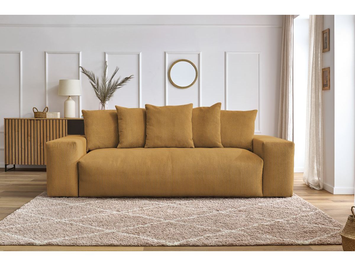 Bobochic Voltaire Schlafsofa 3-Sitzer mit Bettkasten Cordsamt Gelb