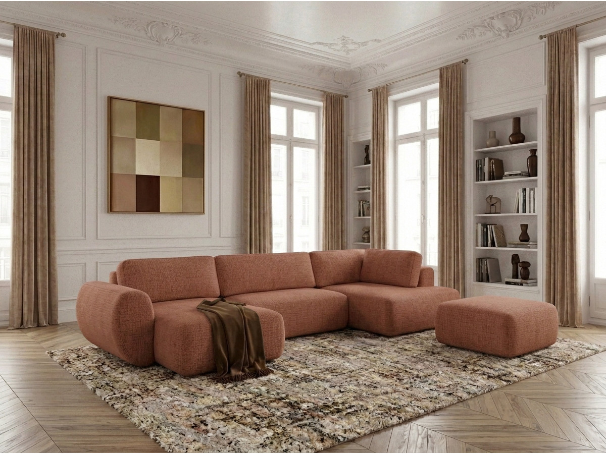 Bobochic Denise Wohnlandschaft mit Pouf Strukturstoff Orange Ecke links