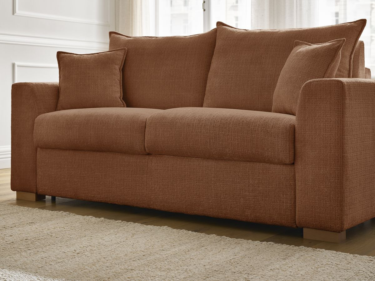 Bobochic Augustin Schlafsofa 3-Sitzer Strukturstoff Orange, Liegefläche 140 × 200 cm