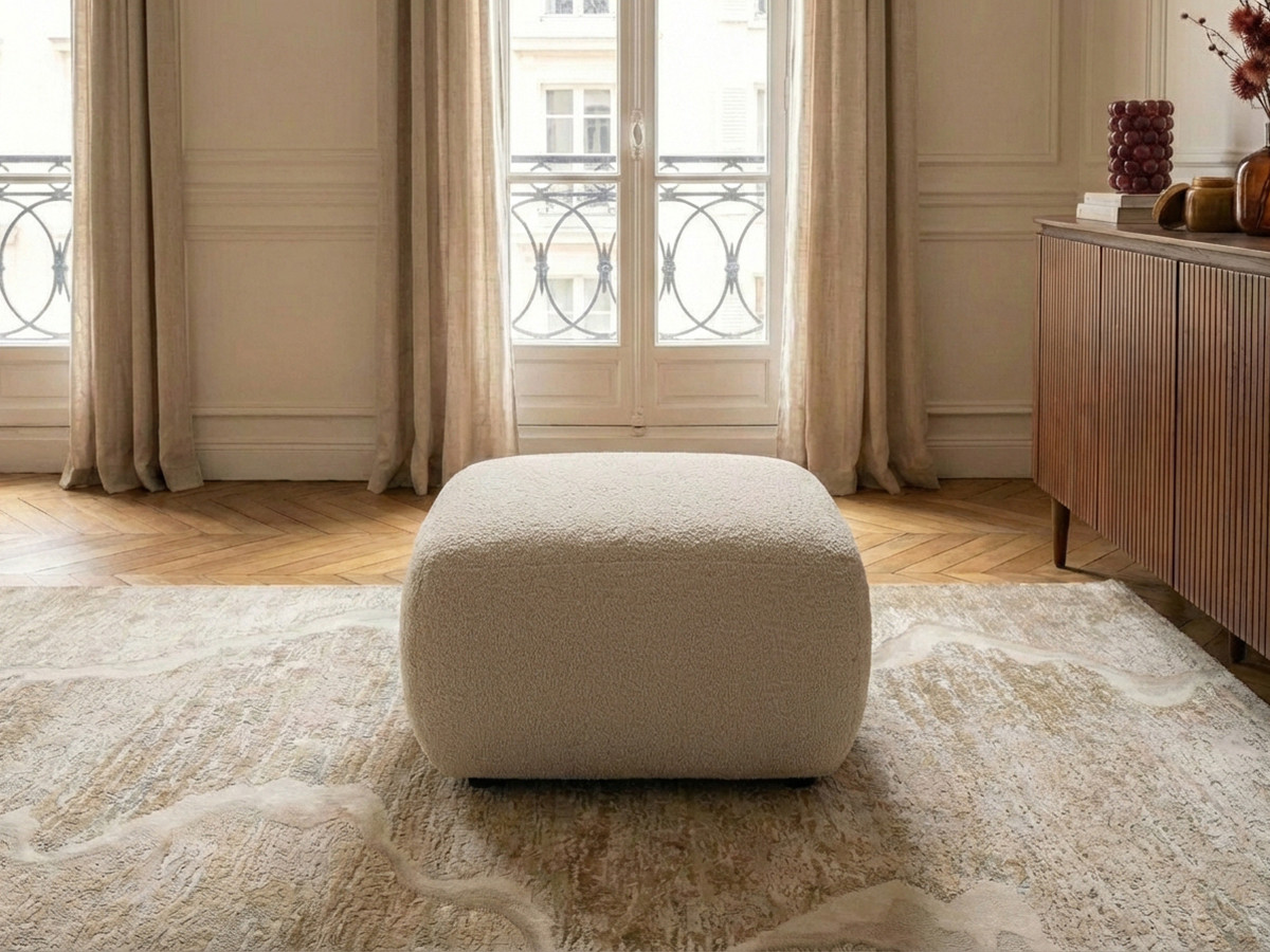 Bobochic Montaigne Pouf Bouclé-Stoff Beige