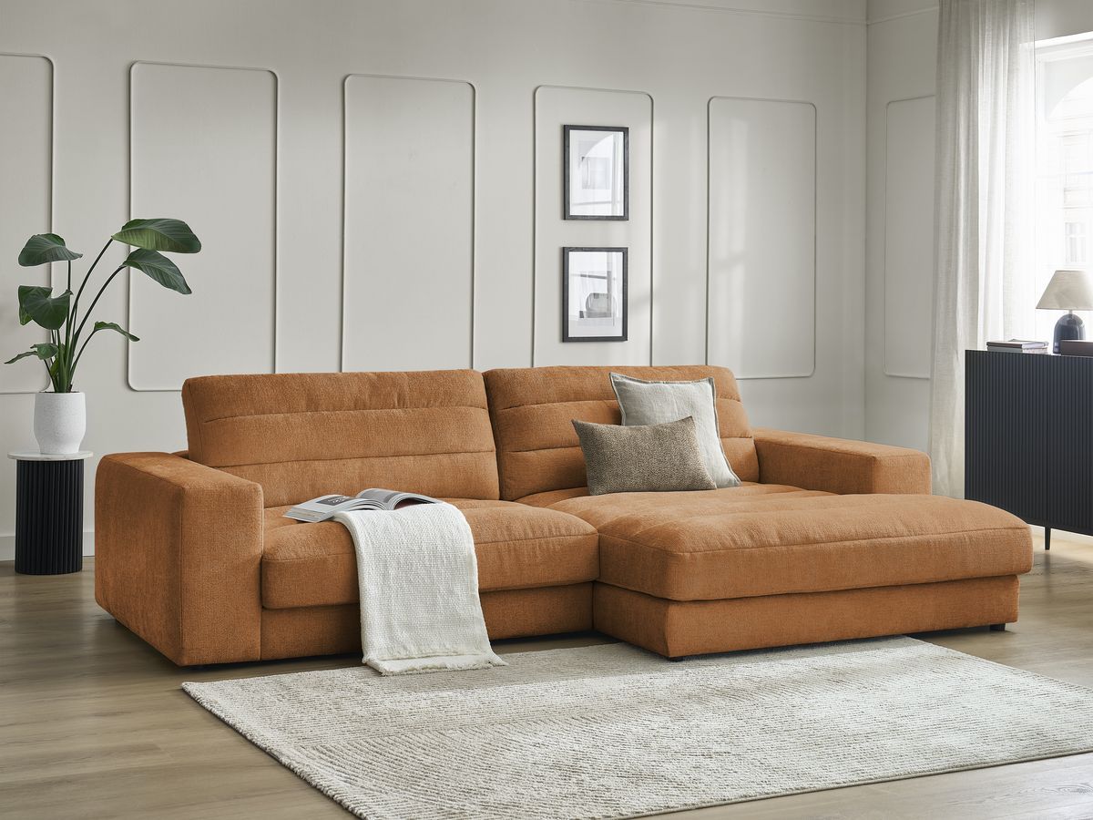 Bobochic Sierra Ecksofa Strukturstoff Orange Ecke rechts