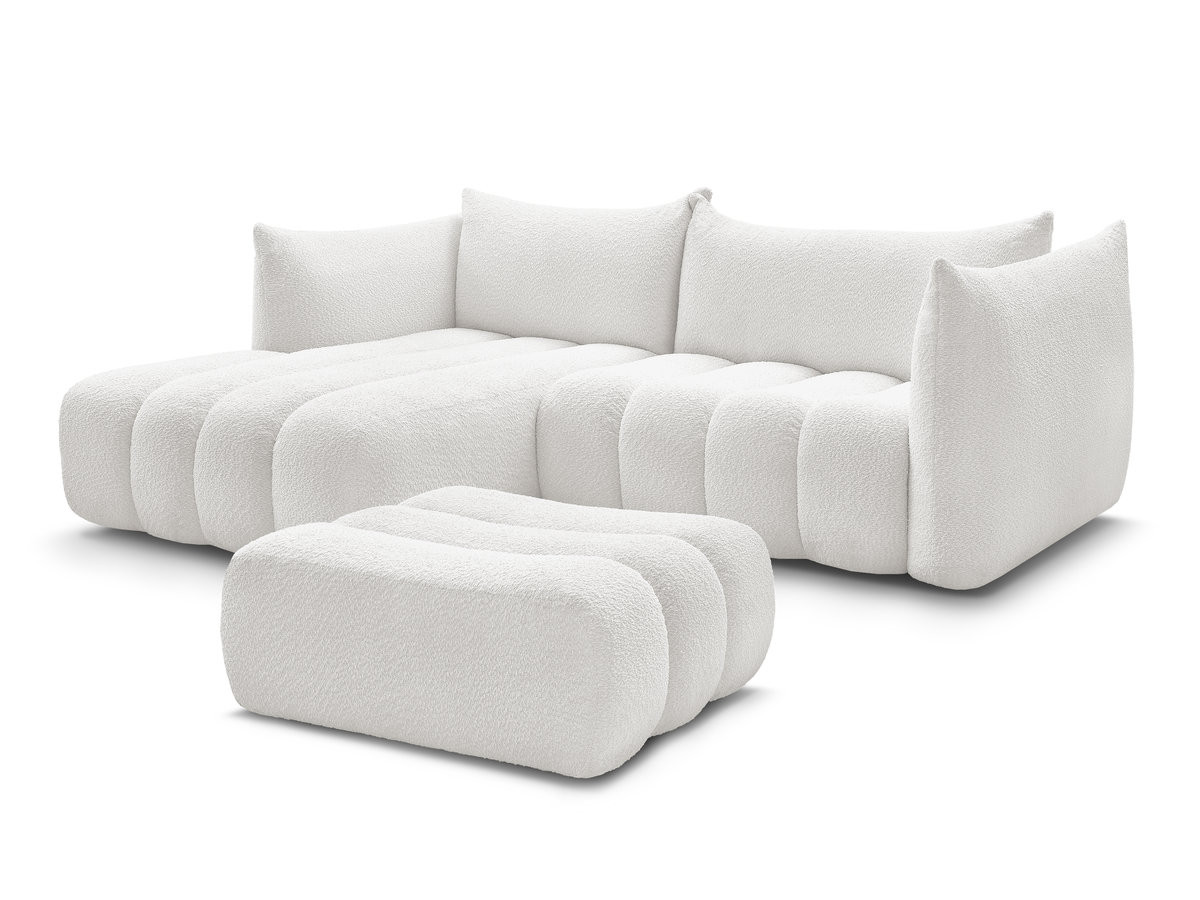 Bobochic Azra Ecksofa mit Pouf 262 × 178 cm Bouclé-Stoff Weiß Ecke links