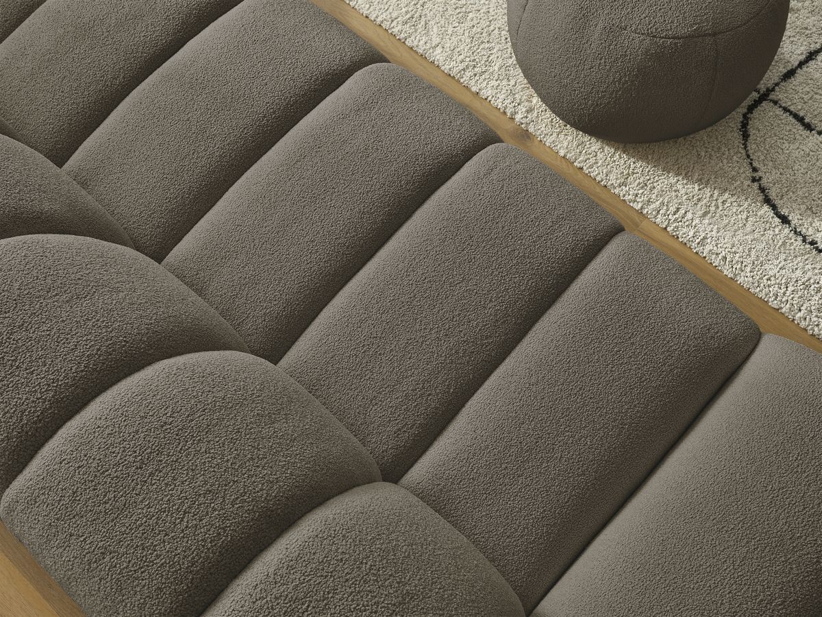 Bobochic Hayden Sofa 3-Sitzer mit Pouf 226 × 107 cm Bouclé-Stoff Braun