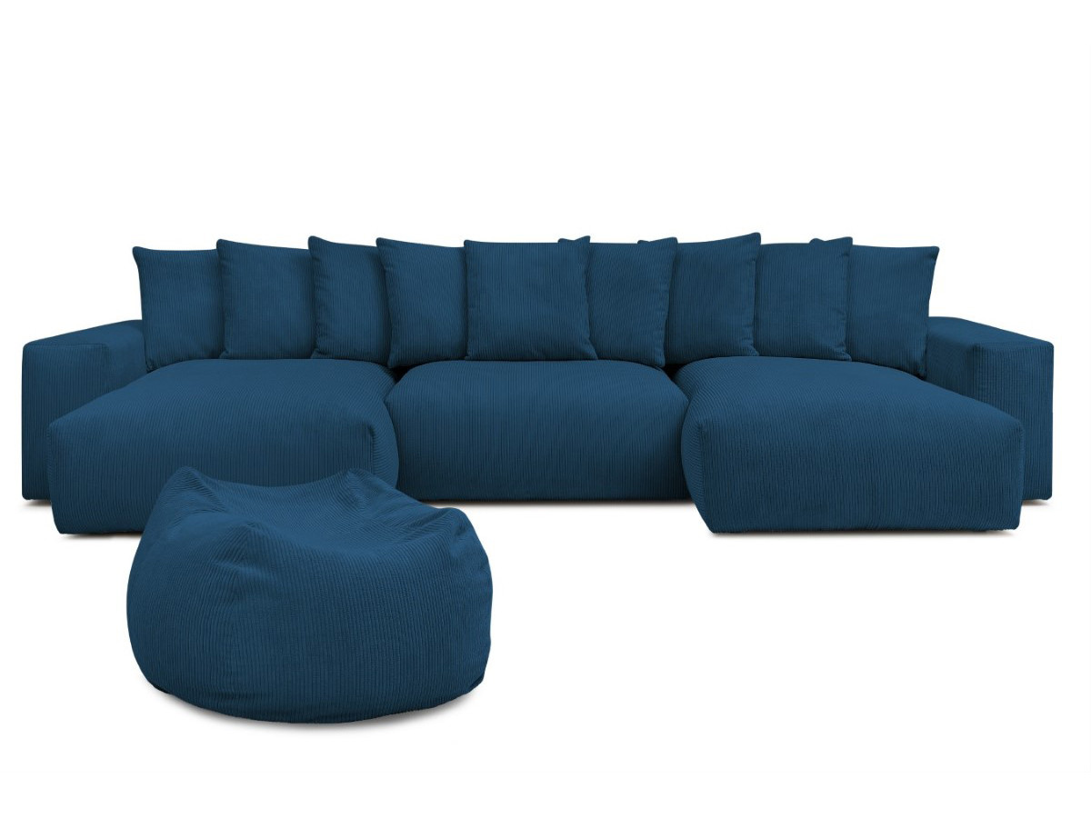 Bobochic Voltaire Wohnlandschaft mit Pouf 420 × 174 cm Cordsamt Dunkelblau